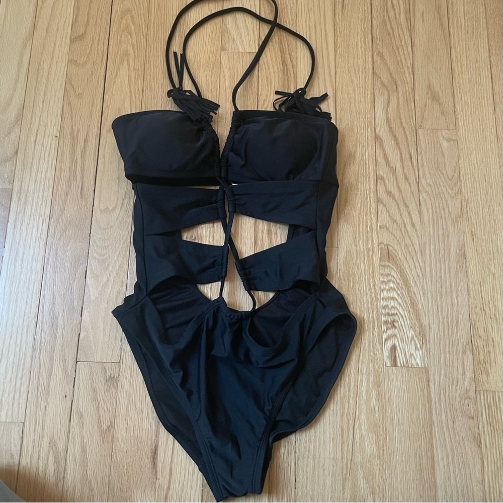 NWT Black Cutout One-Piece Swimsuit